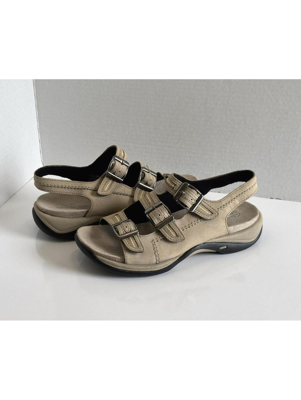 Clarks Springers Sandals Women’s Sz 6.5 M Tan Leather Comfort Adjustable Straps